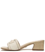 Sam Edelman Waylon Pebbled Leather and Raffia Double E Detail Slide Sandals