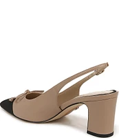 Sam Edelman Willette Leather Fabric Cap Toe Bow Detail Slingback Pumps