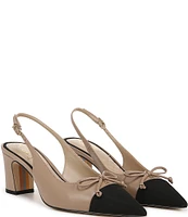 Sam Edelman Willette Leather Fabric Cap Toe Bow Detail Slingback Pumps