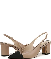 Sam Edelman Willette Leather Fabric Cap Toe Bow Detail Slingback Pumps