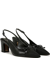 Sam Edelman Willette Leather Fabric Cap Toe Bow Detail Slingback Pumps