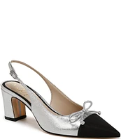 Sam Edelman Willette Leather Fabric Cap Toe Bow Detail Slingback Pumps