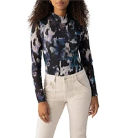 Sanctuary Abstract Print Mesh Mock Neck Long Sleeve Top