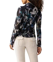 Sanctuary Abstract Print Mesh Mock Neck Long Sleeve Top