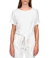 Sanctuary All Day Tie Waist Crew Neck Short Rolled Sleeve Tee Shirt