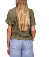 Sanctuary All Day Tie Waist Crew Neck Short Rolled Sleeve Tee Shirt
