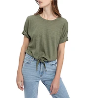 Sanctuary All Day Tie Waist Crew Neck Short Rolled Sleeve Tee Shirt