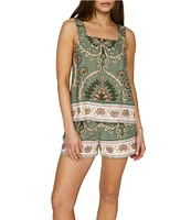 Sanctuary Art Deco Border Print Square Neck Sleeveless Coordinating Top