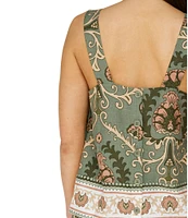 Sanctuary Art Deco Border Print Square Neck Sleeveless Coordinating Top