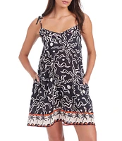 Sanctuary Beach Conversation Printed V-Neck Boxy Swim Cover-Up Dress