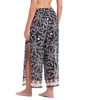 Sanctuary Beach Conversation Printed Wide Leg Side Slit Pull-On Swim Cover-Up Pants