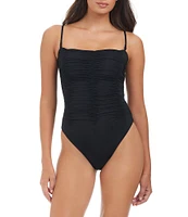 Sanctuary Beach Goddess Excess Solid Square Neck Shirred Banded One Piece Swimsuit