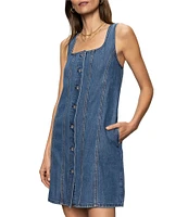 Sanctuary Blossom Square Neck Sleeveless Button Front Denim Dress