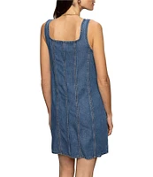 Sanctuary Blossom Square Neck Sleeveless Button Front Denim Dress