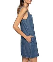 Sanctuary Blossom Square Neck Sleeveless Button Front Denim Dress