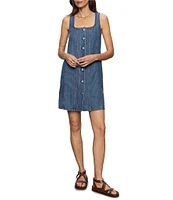 Sanctuary Blossom Square Neck Sleeveless Button Front Denim Dress