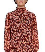 Sanctuary Floral Print Blouson Mock Neck Long Sleeve Mini Dress