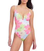 Sanctuary Charming Floral Lace-Up V-Wire Neck One Piece Swimsuit