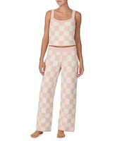 Sanctuary Checkered Cropped Tank & Long Pant Sweater Knit Pajama Set