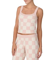 Sanctuary Checkered Cropped Tank & Long Pant Sweater Knit Pajama Set