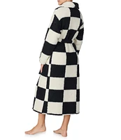 Sanctuary Checkered Long Sleeve Shawl Collar Long Cozy Fleece Robe