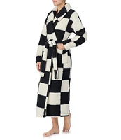 Sanctuary Checkered Long Sleeve Shawl Collar Long Cozy Fleece Robe