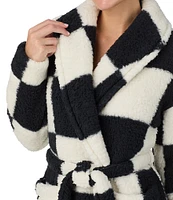 Sanctuary Checkered Long Sleeve Shawl Collar Long Cozy Fleece Robe