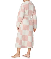 Sanctuary Checkered Long Sleeve Shawl Collar Long Cozy Fleece Robe