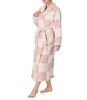 Sanctuary Checkered Long Sleeve Shawl Collar Long Cozy Fleece Robe