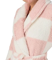 Sanctuary Checkered Long Sleeve Shawl Collar Long Cozy Fleece Robe