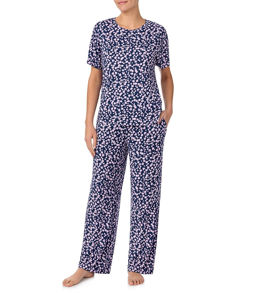 Sanctuary Ditsy Floral Short Sleeve Round Neck Knit Pant Pajama Set