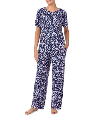 Sanctuary Ditsy Floral Short Sleeve Round Neck Knit Pant Pajama Set