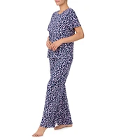 Sanctuary Ditsy Floral Short Sleeve Round Neck Knit Pant Pajama Set