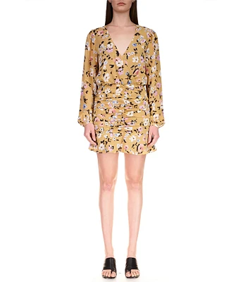 Sanctuary Dreamer Georgette Floral Print Surplice V-Neck Puff Sleeve Mini Blouson Dress