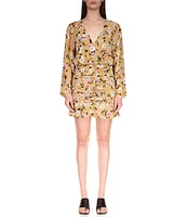 Sanctuary Dreamer Georgette Floral Print Surplice V-Neck Puff Sleeve Mini Blouson Dress