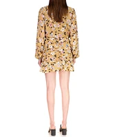 Sanctuary Dreamer Georgette Floral Print Surplice V-Neck Puff Sleeve Mini Blouson Dress