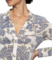 Sanctuary Dreamgirl Floral Print Stretch Jersey Point Collar Long Sleeve Fitted Top