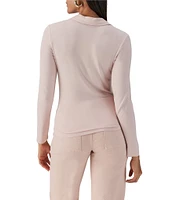 Sanctuary Dreamgirl Long Sleeve Point Collar Ruched Button Front Knit Top