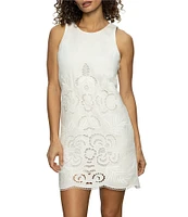 Sanctuary Embroidered Blooms Crew Neck Sleeveless Linen Mini Dress