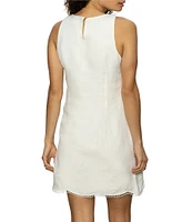 Sanctuary Embroidered Blooms Crew Neck Sleeveless Linen Mini Dress