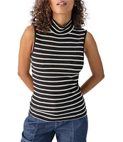 Sanctuary Essential Rib Knit Stripe Print Turtleneck Sleeveless Top