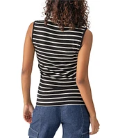 Sanctuary Essential Rib Knit Stripe Print Turtleneck Sleeveless Top