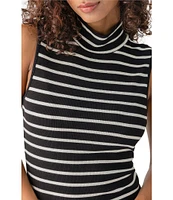 Sanctuary Essential Rib Knit Stripe Print Turtleneck Sleeveless Top