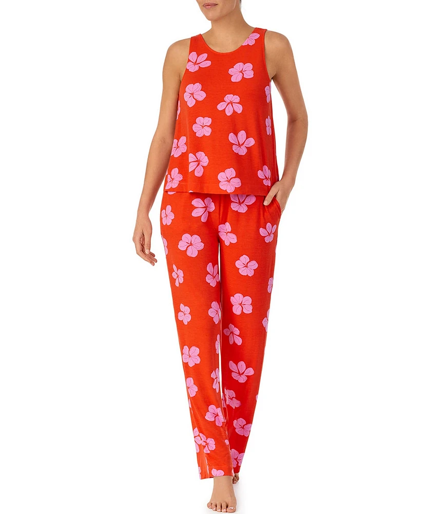 Sanctuary Floral Print Knit Sleeveless Round Neck Tank and Pant Pajama Set