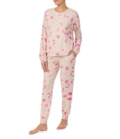 Sanctuary Floral Print Long Sleeve Pullover & Jogger Brushed Jersey Pajama Set