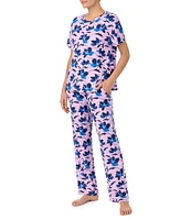 Sanctuary Floral Print Short Sleeve Round Neck Knit Pant Pajama Set