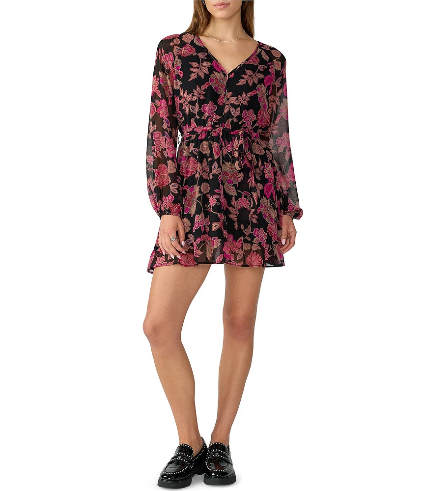 Sanctuary Floral Print V-Neck Long Sleeve Mini Dress