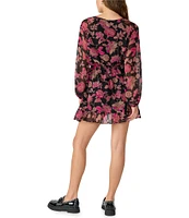 Sanctuary Floral Print V-Neck Long Sleeve Mini Dress