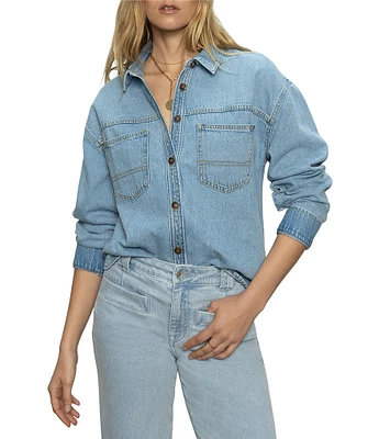 Sanctuary Ivy Denim Organic Cotton Button Down Collar Neck Long Sleeve Shirt