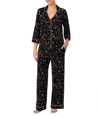 Sanctuary Knit 3/4 Sleeve Notch Collar Floral Pajama Set